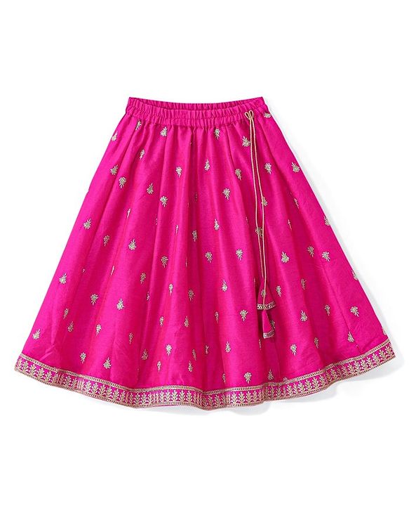 Babyhug Woven Sleeveless Choli With Lehenga & Dupatta Set Floral Embroidery - Pink