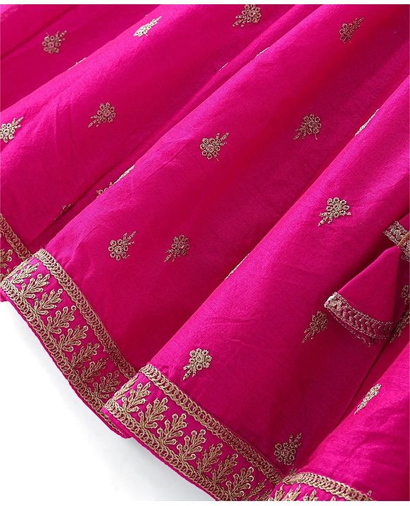 Babyhug Woven Sleeveless Choli With Lehenga & Dupatta Set Floral Embroidery - Pink