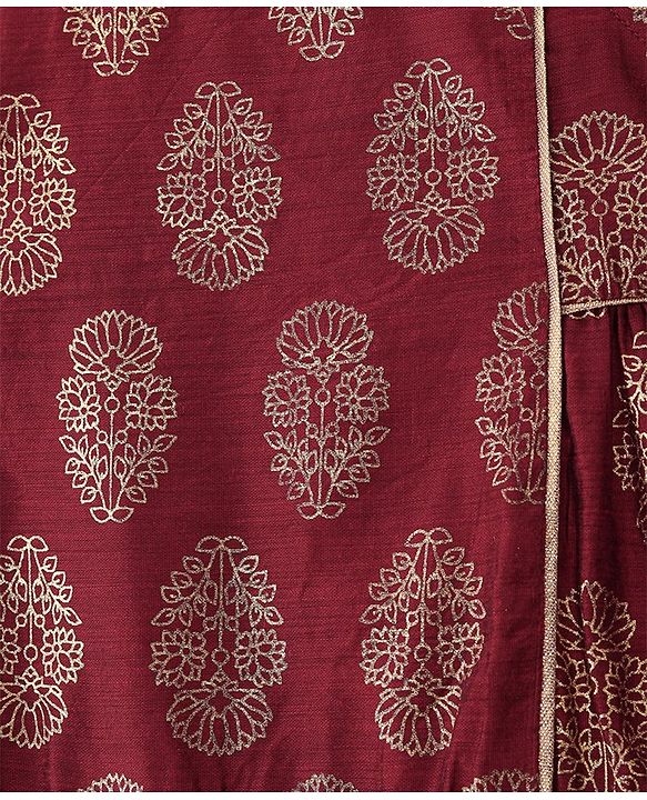 Babyhug Woven Sleeveless Gold Floral Printed Kurti Chudidar and Dupatta Set - Maroon