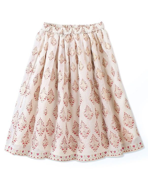 Babyhug Woven Sleeveless Embroidered Choli With Foil Printed Lehenga & Dupatta Set - White & Pink