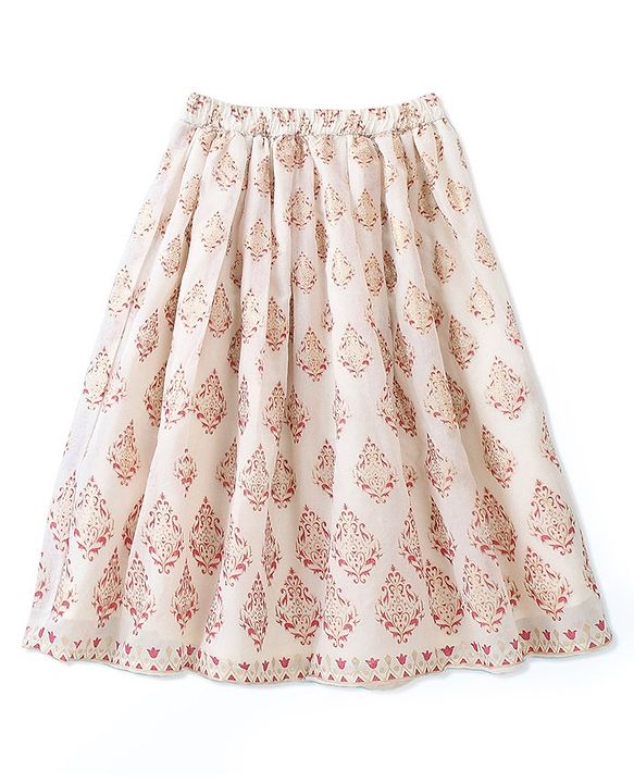 Babyhug Woven Sleeveless Embroidered Choli With Foil Printed Lehenga & Dupatta Set - White & Pink