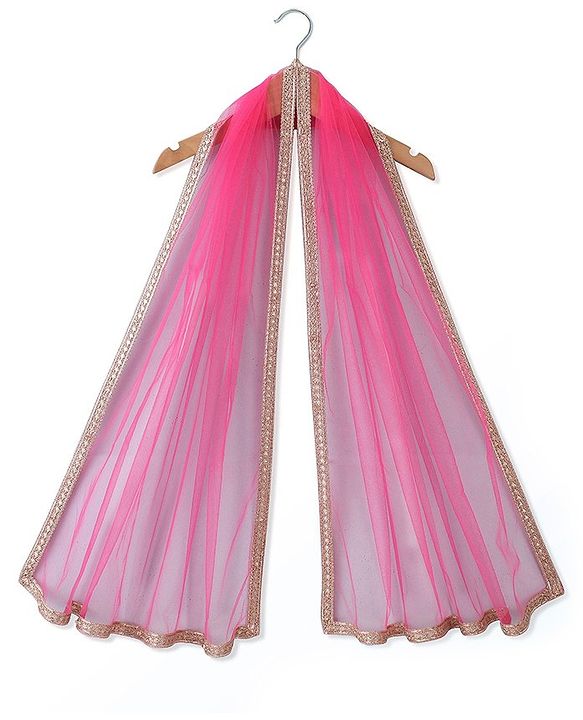 Babyhug Woven Sleeveless Embroidered Choli With Foil Printed Lehenga & Dupatta Set - White & Pink