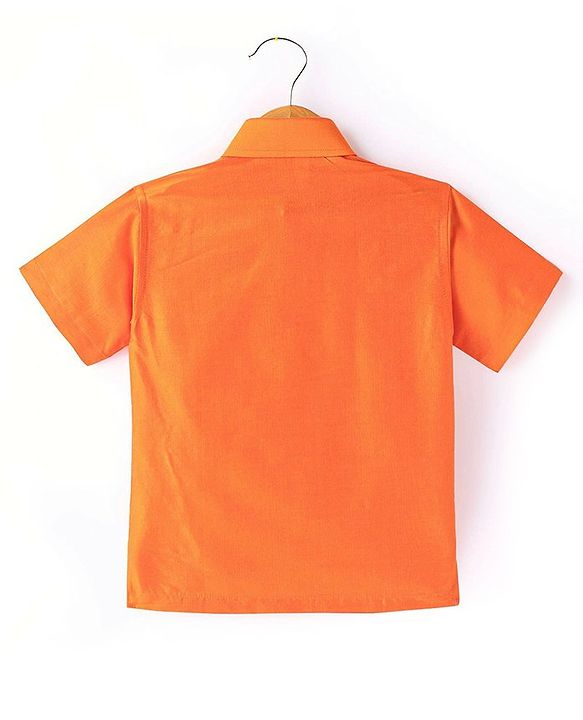 Babyhug Woven Half Sleeves Shirt & Mundu Set Solid Color - Orange