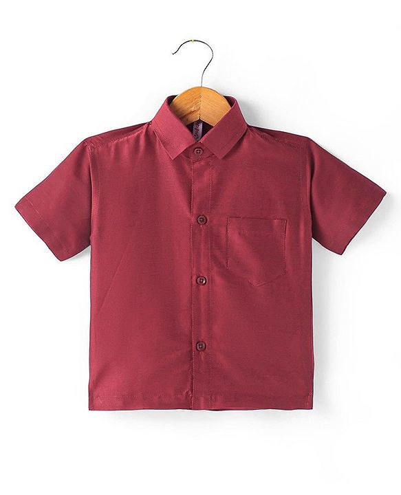 Babyhug Woven Half Sleeves Shirt & Mundu Set Solid Colour - Red