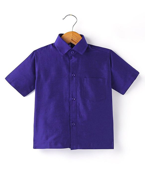Babyhug Woven Half Sleeves Shirt & Mundu Set Solid Color - Blue