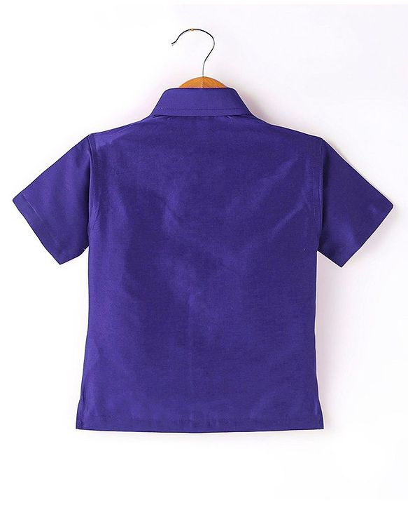 Babyhug Woven Half Sleeves Shirt & Mundu Set Solid Color - Blue