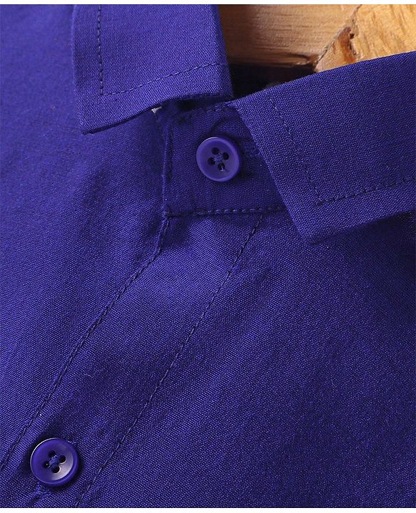 Babyhug Woven Half Sleeves Shirt & Mundu Set Solid Color - Blue