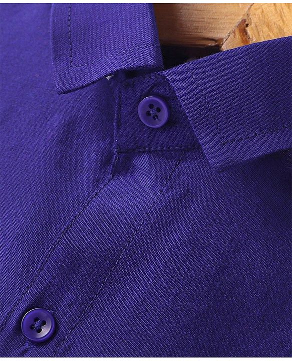Babyhug Woven Half Sleeves Shirt & Mundu Set Solid Color - Blue