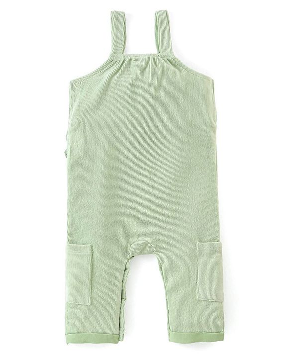 Babyhug Cotton Knit Dungaree with Full Sleeves Inner Tee Scenery Print - Pink & Green