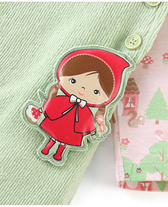 Babyhug Cotton Knit Dungaree with Full Sleeves Inner Tee Scenery Print - Pink & Green