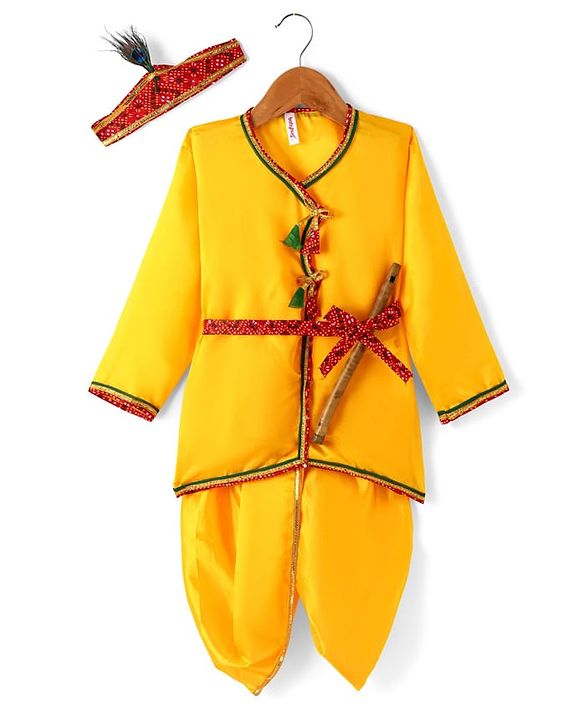Babyhug Woven Full Sleeves Jamna Set with Forehead Cap & Waistband- Yellow