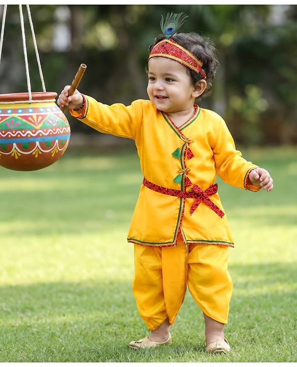 Babyhug Woven Full Sleeves Jamna Set with Forehead Cap & Waistband- Yellow