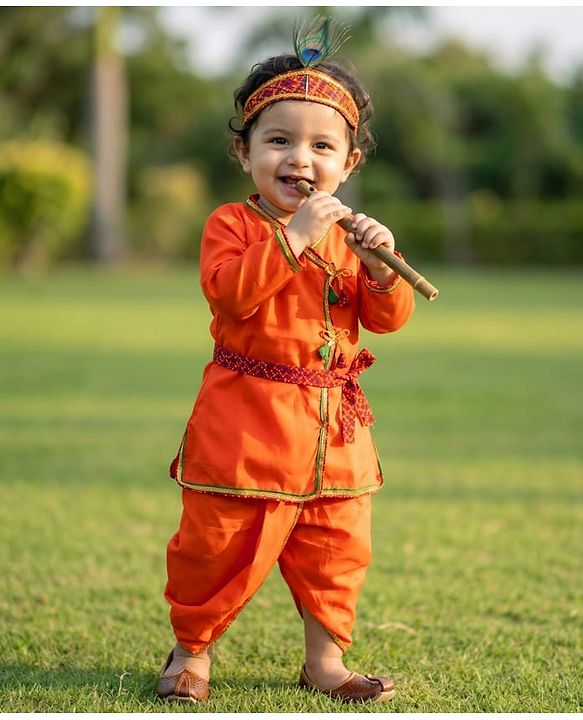 Babyhug Woven Full Sleeves Jamna Set with Forehead Cap & Waistband- Orange
