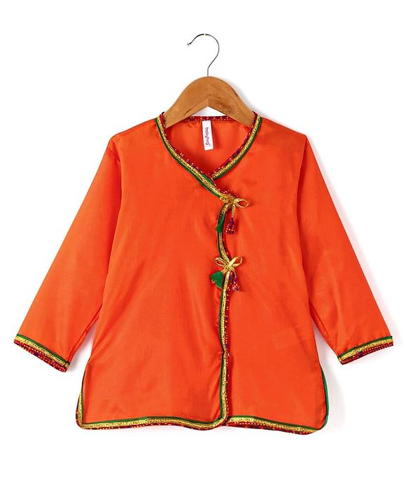 Babyhug Woven Full Sleeves Jamna Set with Forehead Cap & Waistband- Orange