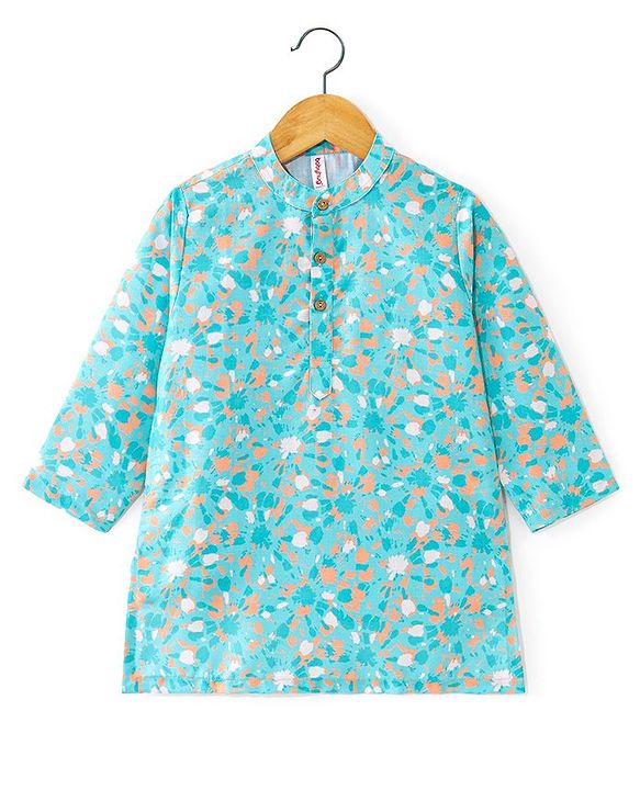 Babyhug Cotton Woven Full Sleeves Kurta Pyjama Set Printed - Blue & White