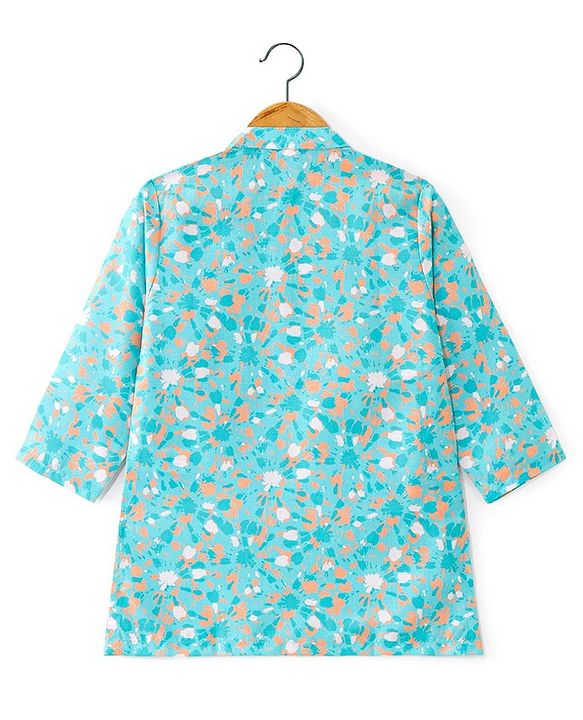 Babyhug Cotton Woven Full Sleeves Kurta Pyjama Set Printed - Blue & White