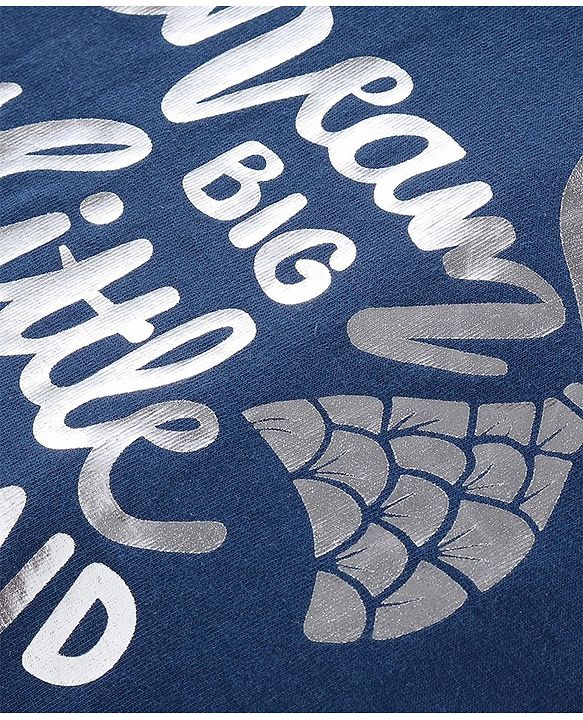 Babyhug Cotton Knit Frill Sleeves Text Graphics Top - Navy Blue