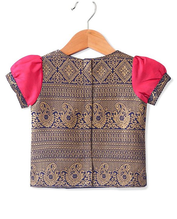 Babyhug Half Sleeves Choli & Pattu Pavada Lehenga  with Dupatta Set Foil Printed - Fuchsia