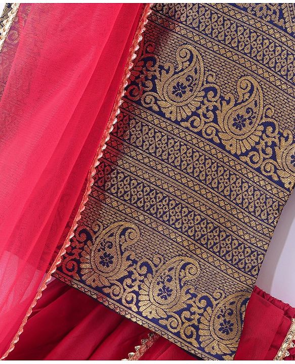 Babyhug Half Sleeves Choli & Pattu Pavada Lehenga  with Dupatta Set Foil Printed - Fuchsia