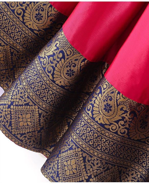 Babyhug Half Sleeves Choli & Pattu Pavada Lehenga  with Dupatta Set Foil Printed - Fuchsia