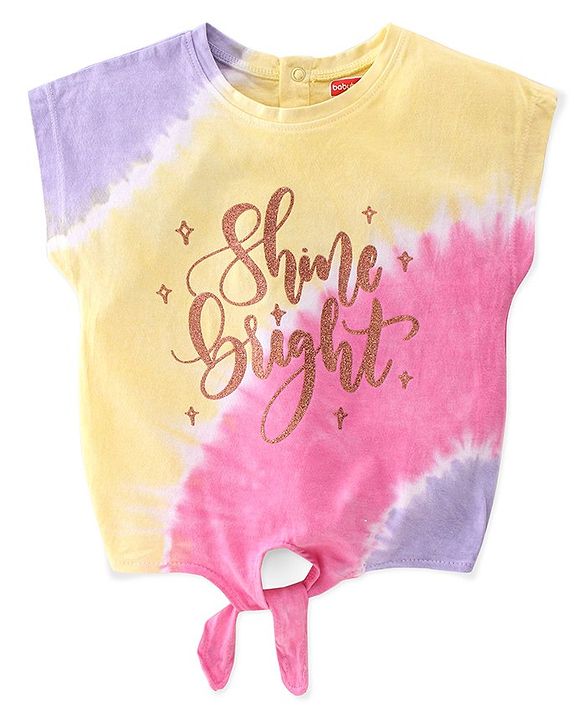 Babyhug Cotton Knit Half Sleeves Tie & Dye Top Text Print with Front Knot- Multicolour
