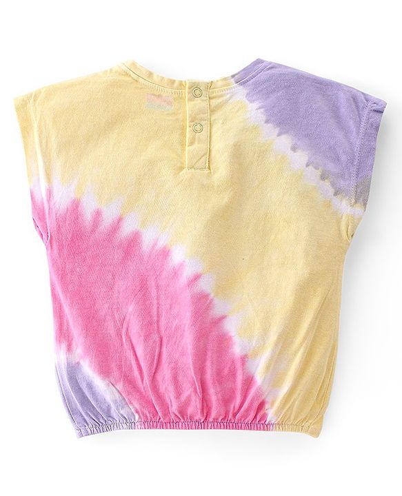 Babyhug Cotton Knit Half Sleeves Tie & Dye Top Text Print with Front Knot- Multicolour