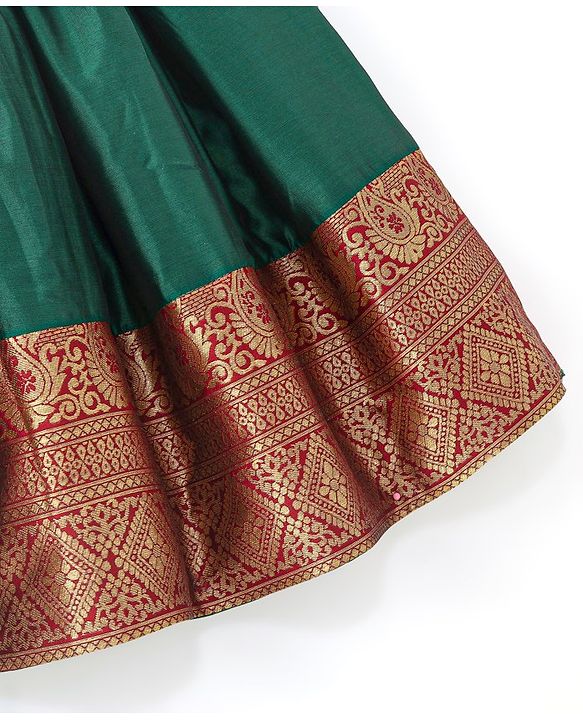 Babyhug Half Sleeves Choli & Pattu Pavada Lehenga  with Dupatta Set Foil Printed - Green