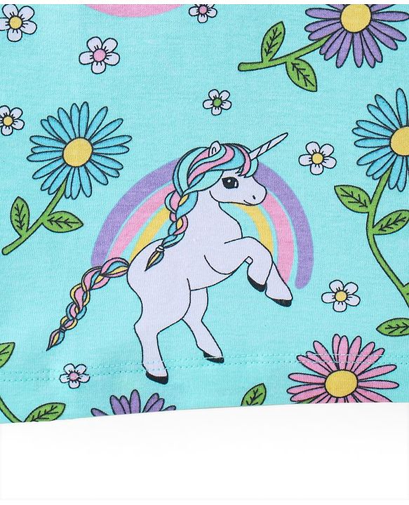 Babyhug Cotton Knit Half Sleeves Top with Unicorn Graphics Print - Light Blue