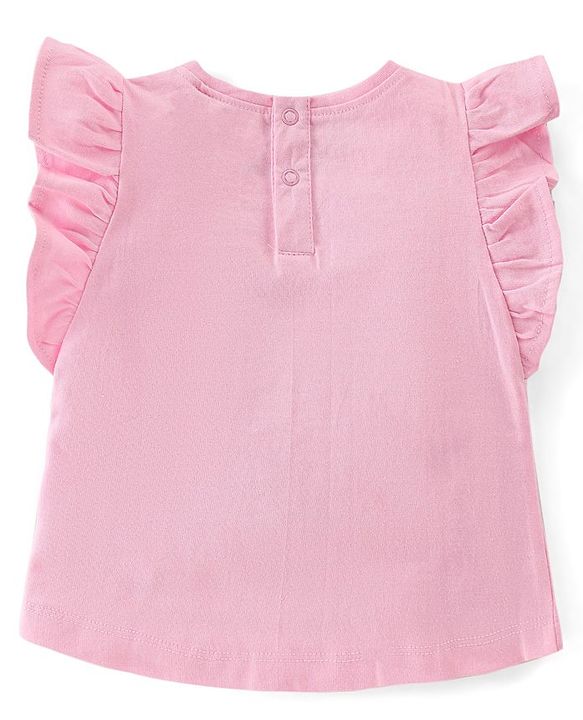 Babyhug 100% Cotton Knit Sleeveless Top With Floral Graphics & Frill Detailing - Pink