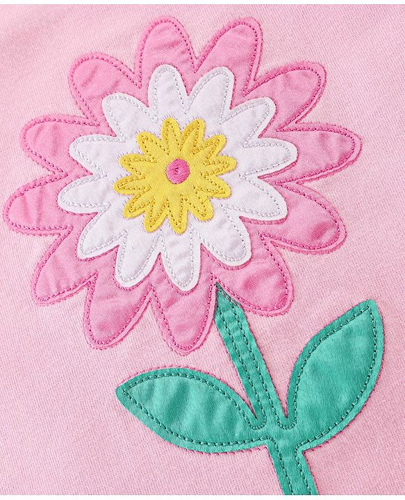Babyhug 100% Cotton Knit Sleeveless Top With Floral Graphics & Frill Detailing - Pink