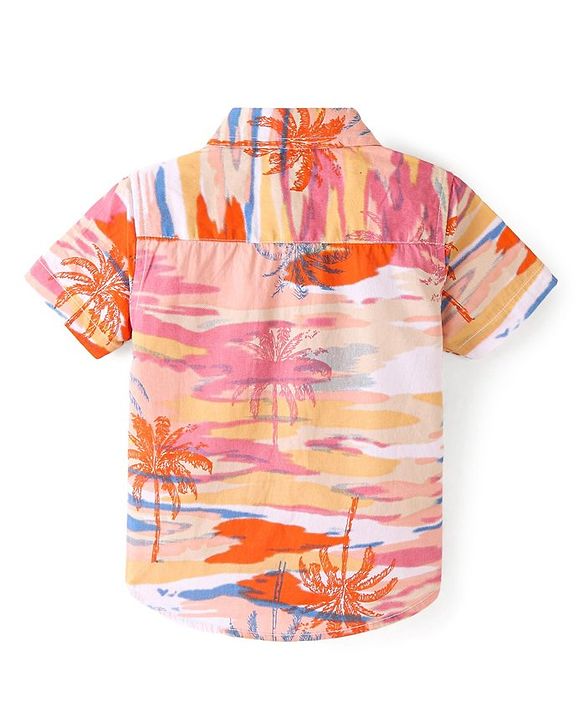 Babyhug Cotton Woven  Half Sleeves Shirt Beach Theme Print - Multicolour
