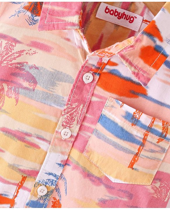 Babyhug Cotton Woven  Half Sleeves Shirt Beach Theme Print - Multicolour