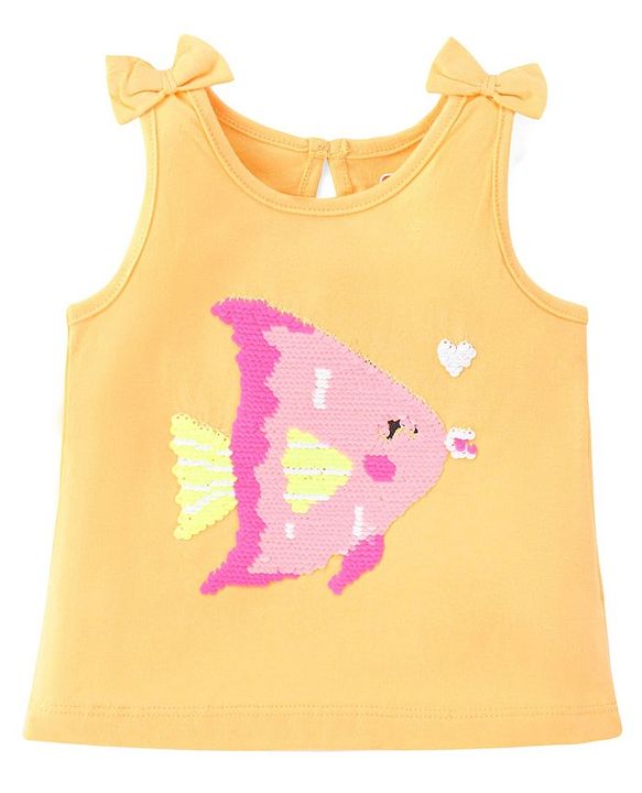 Babyhug Cotton Knit Sleeveless Top with Reversible Sequins Detailing - Yellow
