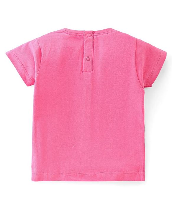 Babyhug 100% Cotton Half Sleeves T-Shirt with Graphics & Sequins Detailing- Pink