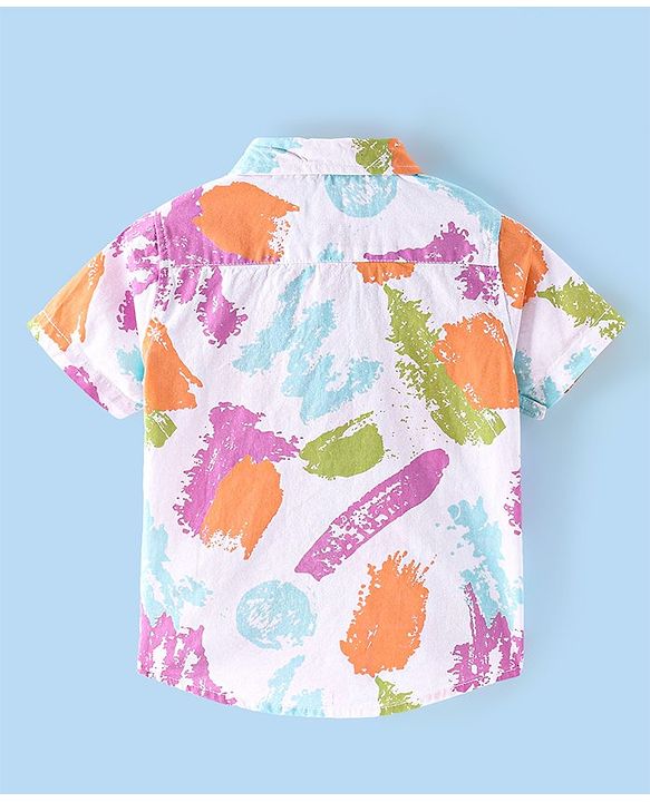 Babyhug 100% Cotton Woven Half Sleeve Regular Collar Shirt Paint Print - White