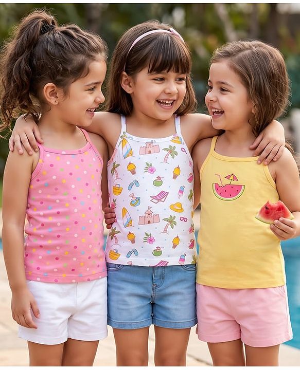 Babyhug 100% Cotton Sleeveless Slip Beach Print Pack of 3 - Multicolour