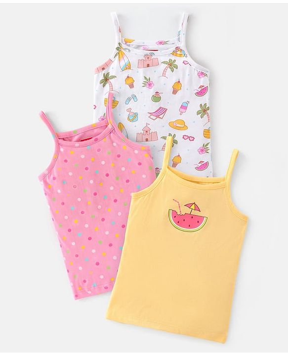 Babyhug 100% Cotton Sleeveless Slip Beach Print Pack of 3 - Multicolour