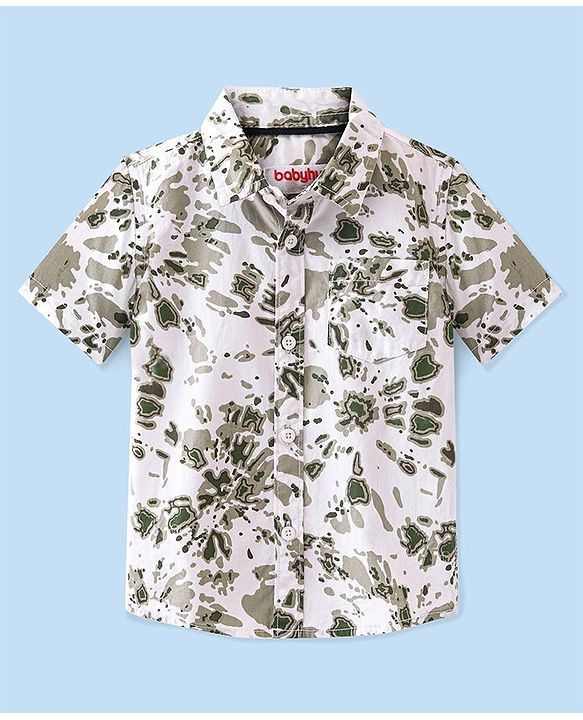 Babyhug 100% Cotton Woven Half Sleeves Shirt Abstract Print - Grey