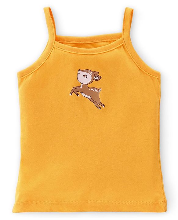 Babyhug 100% Cotton Knit Single Jersey Sleeveless Slips  With Floral & Deer Print Pack Of 3 - White Pink & Yellow