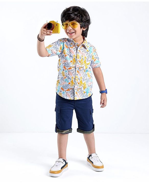 Babyhug 100% Cotton Woven Half Sleeve Regular Collar Shirt Abstract Print - Multicolour