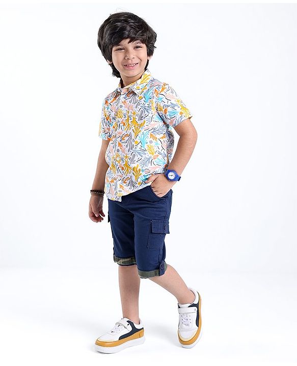 Babyhug 100% Cotton Woven Half Sleeve Regular Collar Shirt Abstract Print - Multicolour