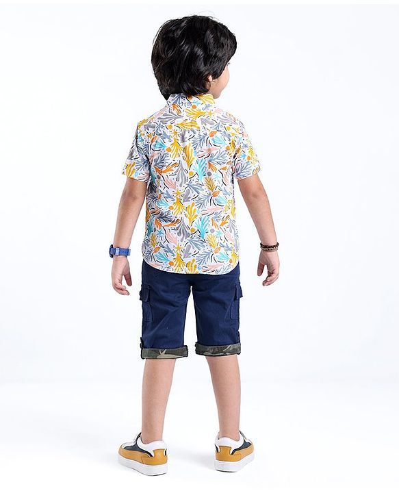Babyhug 100% Cotton Woven Half Sleeve Regular Collar Shirt Abstract Print - Multicolour