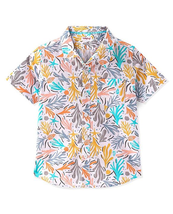 Babyhug 100% Cotton Woven Half Sleeve Regular Collar Shirt Abstract Print - Multicolour