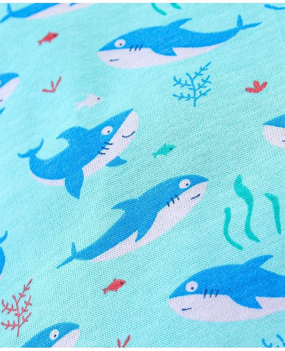 Babyhug 100% Cotton Knit Sleeveless Sando & Shorts Set Shark Print -Blue