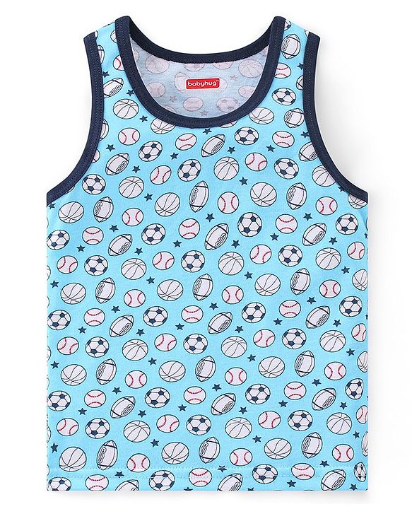 Babyhug 100% Cotton Knit Sleeveless Sando & Shorts Set Balls Print -Blue