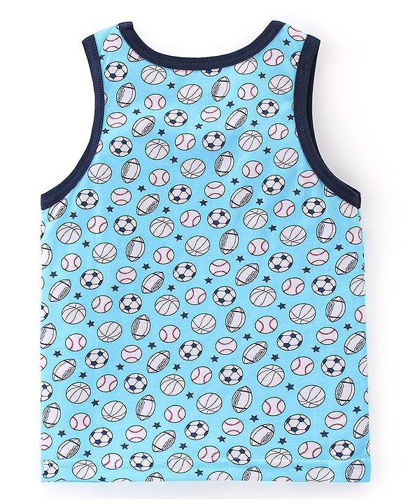 Babyhug 100% Cotton Knit Sleeveless Sando & Shorts Set Balls Print -Blue