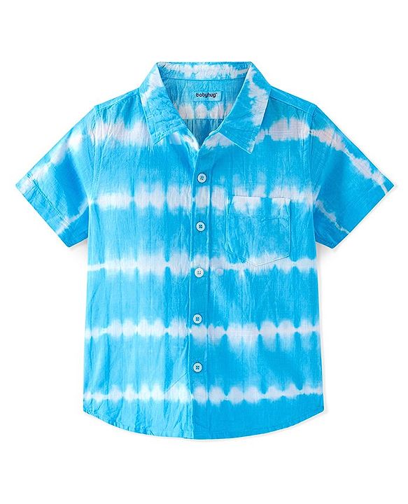 Babyhug 100% Cotton Woven Half Sleeve Solid Regular Collar Tie & Die Shirt - Blue
