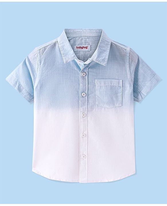 Babyhug 100% Cotton Woven Half Sleeve Solid Regular Collar Tie & Die Shirt - Blue & White