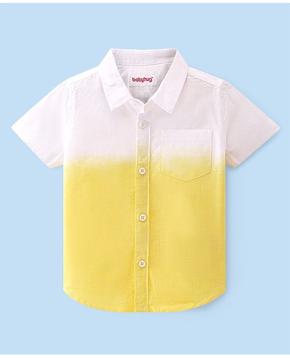 Babyhug Cotton Woven Half Sleeves Regular Collar Shirt Tie & Dye Pattern - Yellow & White
