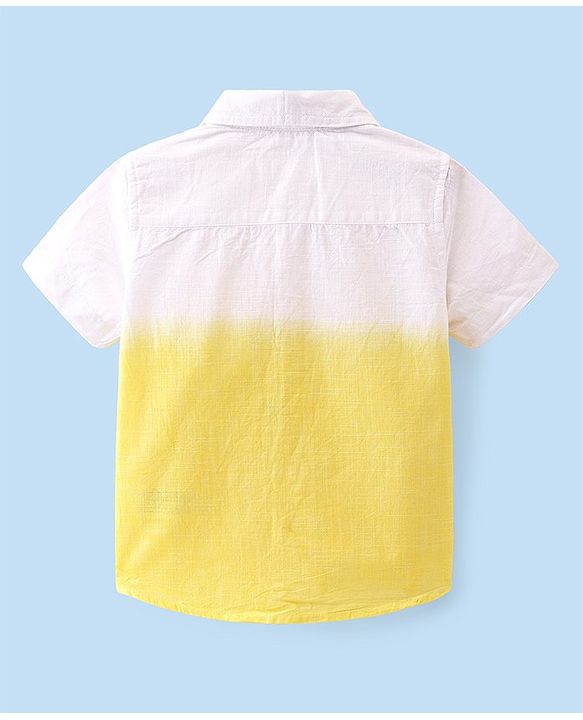 Babyhug Cotton Woven Half Sleeves Regular Collar Shirt Tie & Dye Pattern - Yellow & White
